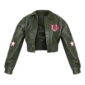 Cropped Green Leather Jacket